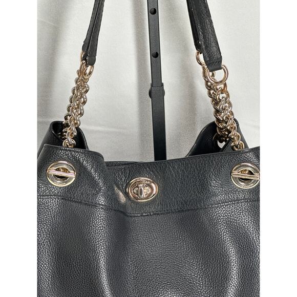 COACH Original Pebbled Turnlock Chain 3 Compartment Tote Shoulder Bag Black/Gld - Picture 5 of 16